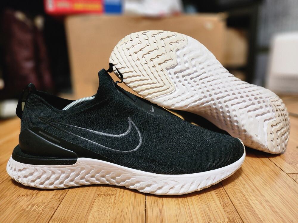 Nike Epic Phantom React Flyknit Men 14 Slip On Running Shoes Sneaker Black White